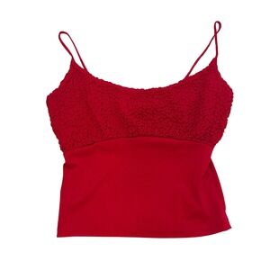 Vintage 90s Suzy Phillips Red Popcorn Textured Cami Top Made in USA Size Small